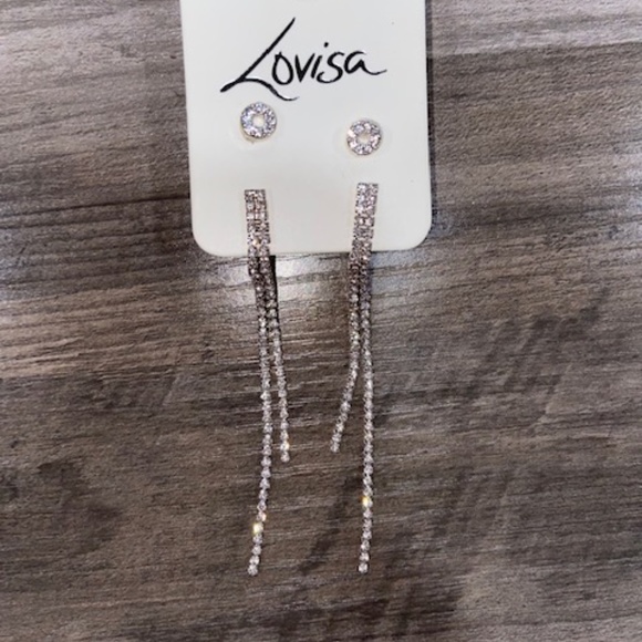 Lovisa Long Drop Glam Sparkle Silver Dangle Stud Earrings - Picture 1 of 6